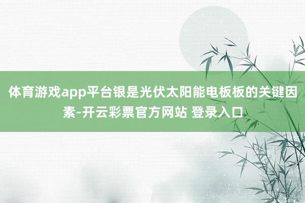 体育游戏app平台银是光伏太阳能电板板的关键因素-开云彩票官方网站 登录入口